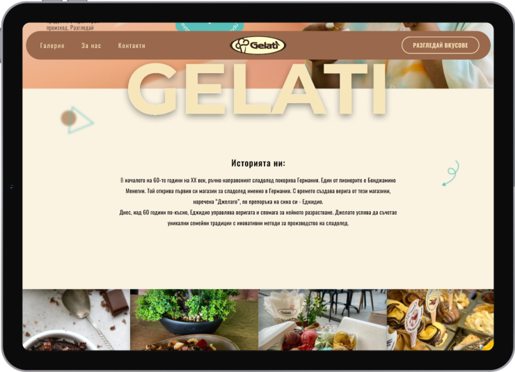 mockup image of gelati in an ipad